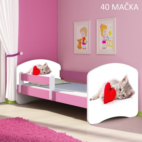 Dječji krevet ACMA s motivom, bočna roza 180x80 cm 40-macka slika 1
