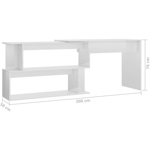 Kutni radni stol visoki sjaj bijeli 200 x 50 x 76 cm od iverice slika 42