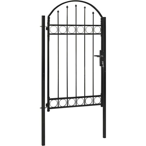 Vrata za ogradu s lučnim vrhom čelična 100 x 175 cm crna slika 22