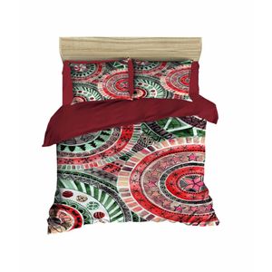 Set Posteljine 437 u Bordocrvenoj, Crvenoj i Zelenoj Boji - Dvostruki Duvet