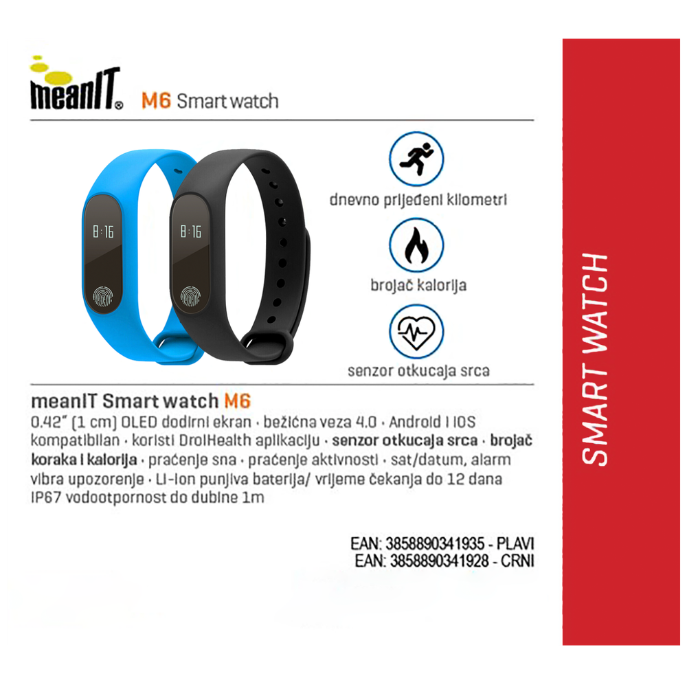 MeanIT SAT pametni, Fitness,  OLED, vodootporan, plavi - M6 plavi slika 2