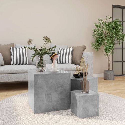 Bočni stolići 3 kom siva boja betona od iverice slika 10