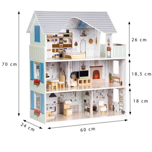 Eco Toys Drvena Kućica Za Lutke Sa Nameštajem Emma Residence slika 8