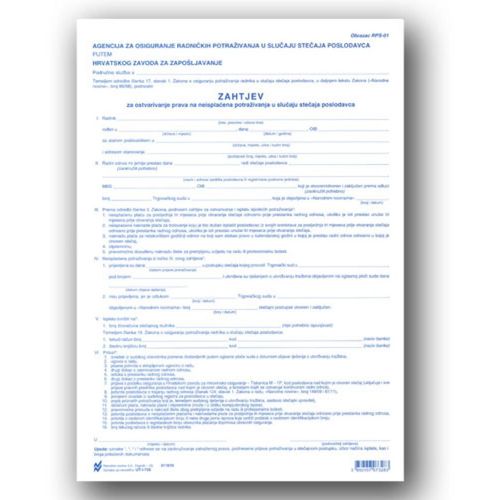 I-720 Zahtjev za ostvarivanje prava u slučaju stečaja poslodavca (obr. RPS-01) slika 1