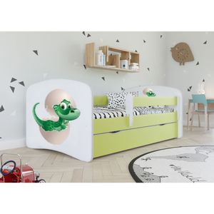 Drveni dečiji krevet MALI DINO sa fiokom - zeleni - 180x80 cm