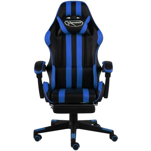 Igraća stolica od umjetne kože s osloncem za noge crno-plava slika 2