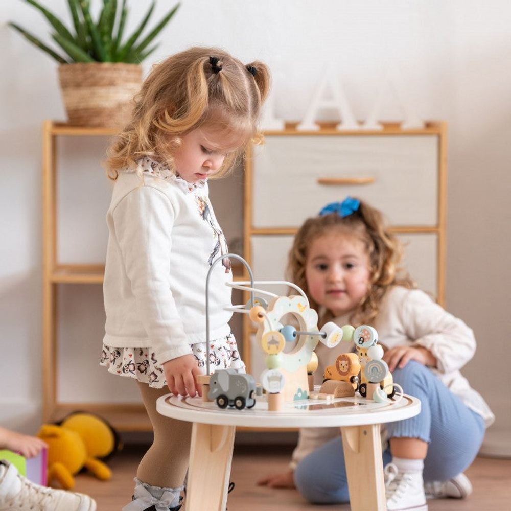 Kinder Home Dječiji drveni aktivni sto sa lavirintom i vozićem slika 7