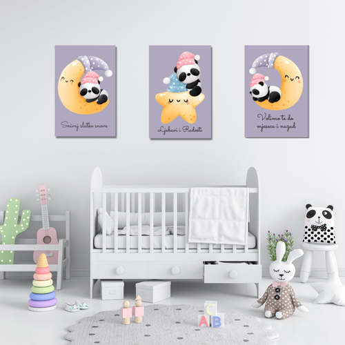 Set tri drvene slike za dječju sobu – Panda curica, 22x33 cm slika 1