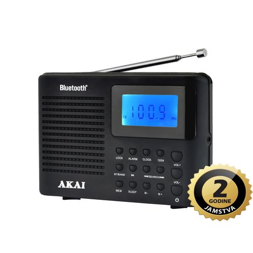 AKAI radio prijenosni FM, AM, BT, sat, alarm, LCD, AC, 3xAAA bat, crni APR-400 slika 1