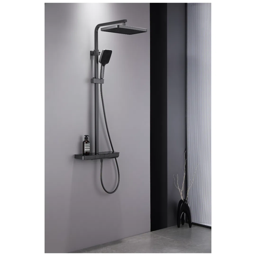 Inter Ceramic piano tuš sustav majestic s termostatom, tuš ružom i tuš palicom gun grey slika 2