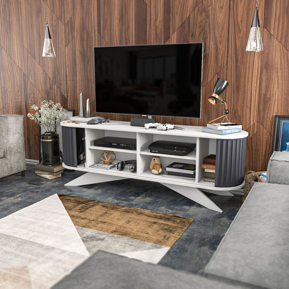 TV stalak Stor - Anthracite i Bijela slika 6