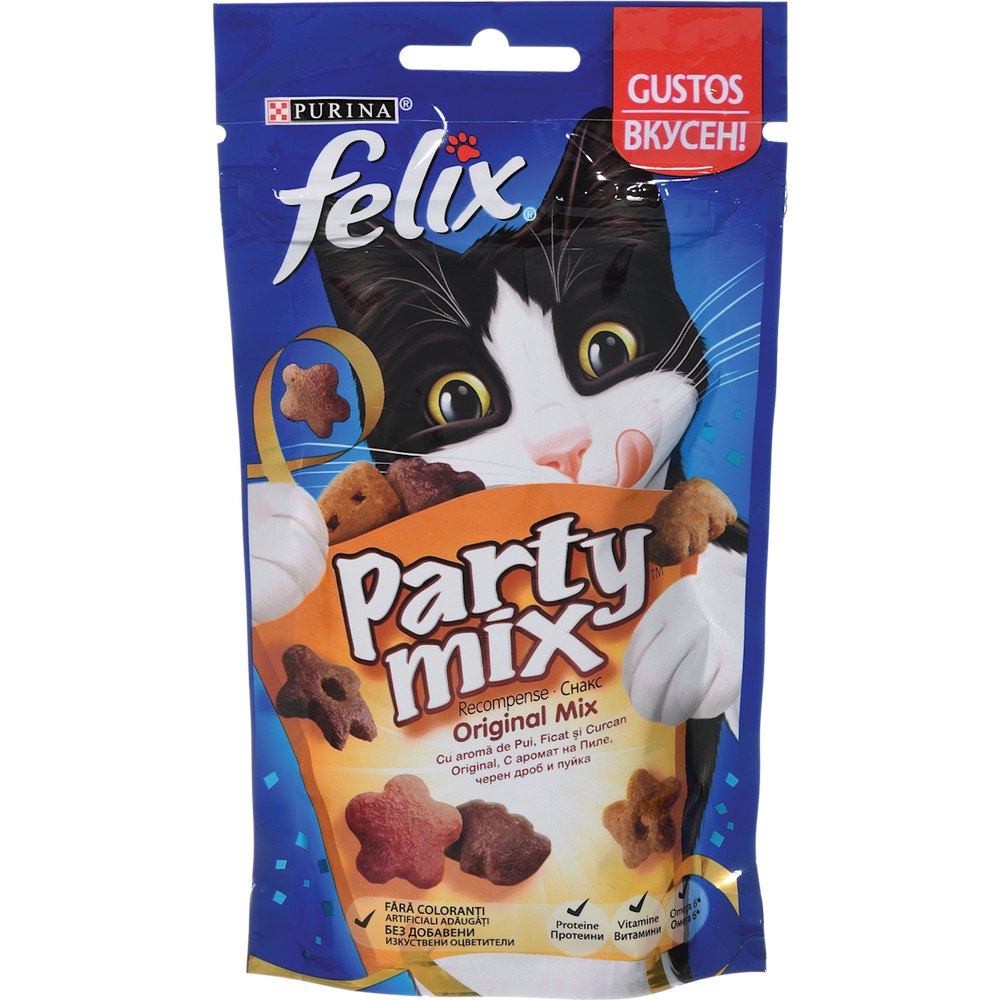 Felix Party Mix Original, poslastica s okusom piletine, jetrice i puretine, 60g slika 1