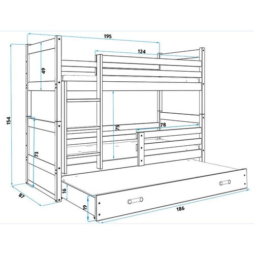 Drveni dječji krevet na kat Rico s tri kreveta - sivi - bijeli - 190*80cm slika 3