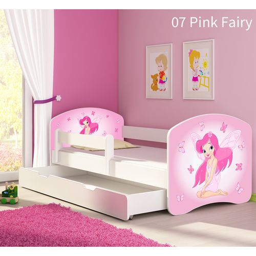 Dječji krevet ACMA s motivom, bočna bijela + ladica 160x80 cm 07-pink-fairy slika 1