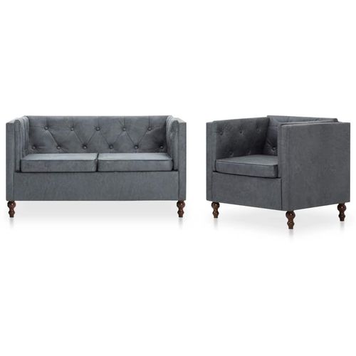 2-dijelni set sofa Chesterfield s presvlakom od tkanine sivi slika 2