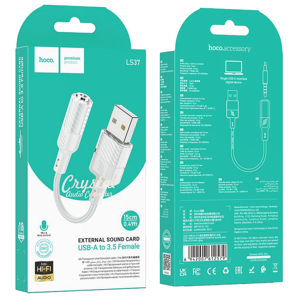 hoco. Adapter za slušalice, USB type A na 3.5 mm - LS37 Spirit slika 4