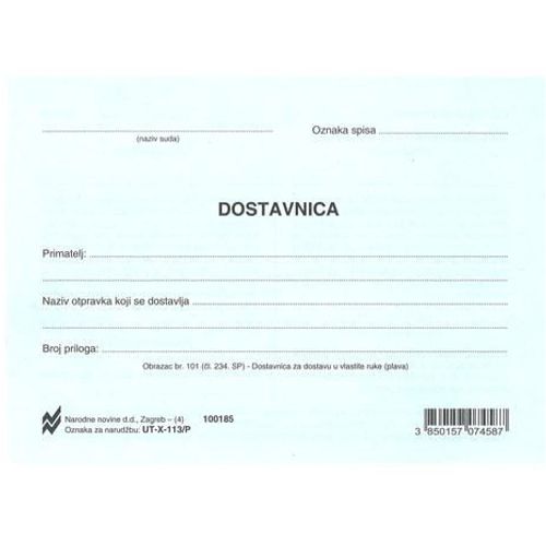 X-113/P DOSTAVNICA U VLASTITE RUKE - PLAVA; List, 14,8 x 10,5 cm slika 2