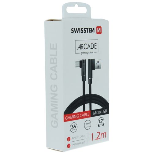 SWISSTEN kabel Arcade USB/microUSB, 3A, 1.2m, L-konektor, crni slika 3