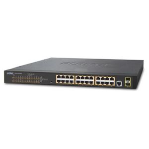 Planet Managed 24-Port GbE 802.3at PoE (30w port) 2-Port SFP Switch (300W)