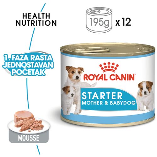 ROYAL CANIN SHN Starter Mousse, potpuna hrana za pse, namijenjena je štencima za odvikavanje od sisanja sve do kraja 2. mjeseca života te kujama tijekom zadnje trećine graviditeta i tijekom laktacije, 12x195 g slika 2