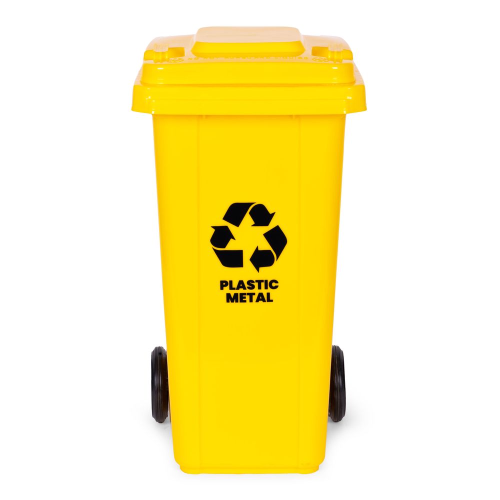 Kanta za otpad 120 L – žuta, plastika, s kotačima slika 4