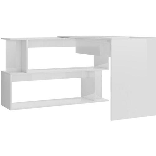 Kutni radni stol visoki sjaj bijeli 200 x 50 x 76 cm od iverice slika 25