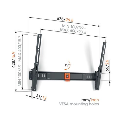 Vogels TVM1613, zidni nosač za ekrane od 40"-77", nagib do 15°, do 35kg slika 2