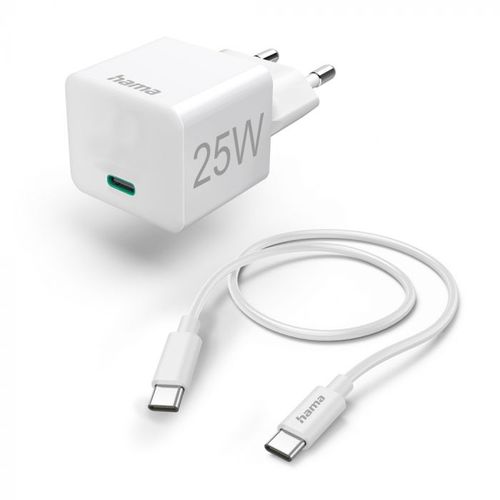 Hama Mini brzi punjač sa USB-C kablom, PD, 25W, 1.5m  beli slika 1