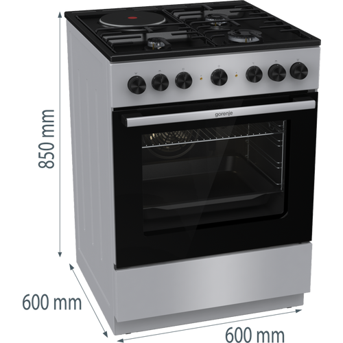 Gorenje GK6B41SD Kombinovani šporet gas/struja 3+1, Širina 60 cm, Sivi slika 2