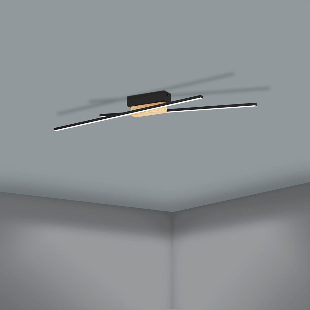 Eglo stropna/zidna LED lampa 'PANAGRIA' - 2x13W, 3120lm, dimabilna, crna/drvo/bijela slika 4