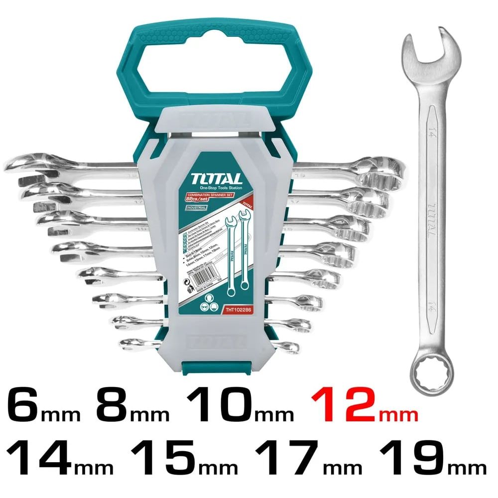 TOTAL 8-dijelni set ključeva 386, 6x7 do 20x22 mm - INDUSTRIAL (THT102386) slika 1
