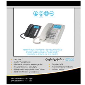 MeanIT Analogni telefon, stoni, LCD ekran, bela - ST200 White