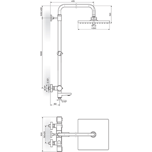 Rosan  STOLZ - THERMO Termostatska baterija sa usponskim tušem250x250mm i izlivom slika 2