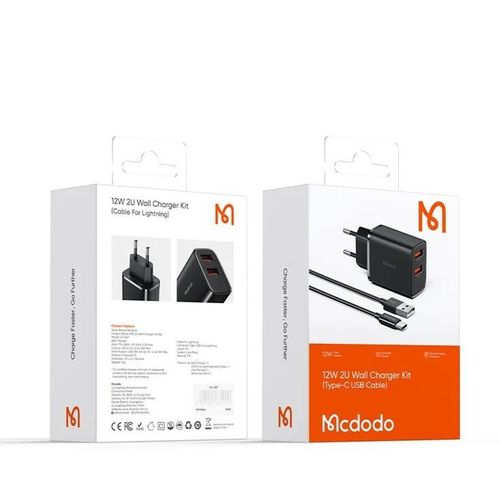 MCDODO CH-5072 SET ZIDNI PUNJAČ 12W PRO, DUAL TIP-C, Kabl 3A TIP-A NA C, 1m slika 2