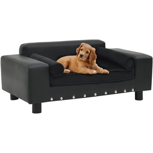 Sofa za pse crna 81 x 43 x 31 cm od pliša i umjetne kože slika 52