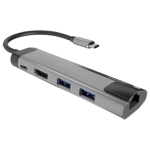 Natec NMP-1985 FOWLER GO, USB Type-C 5-in-1 Multi-port Adapter (USB3.0 Hub + HDMI + PD + Gigabit LAN), Max. 100W Output, Black slika 1