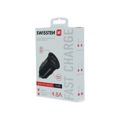 SWISSTEN punjač za auto, 2xUSB, 4.8A, 12-24V, metalic, crni slika 3