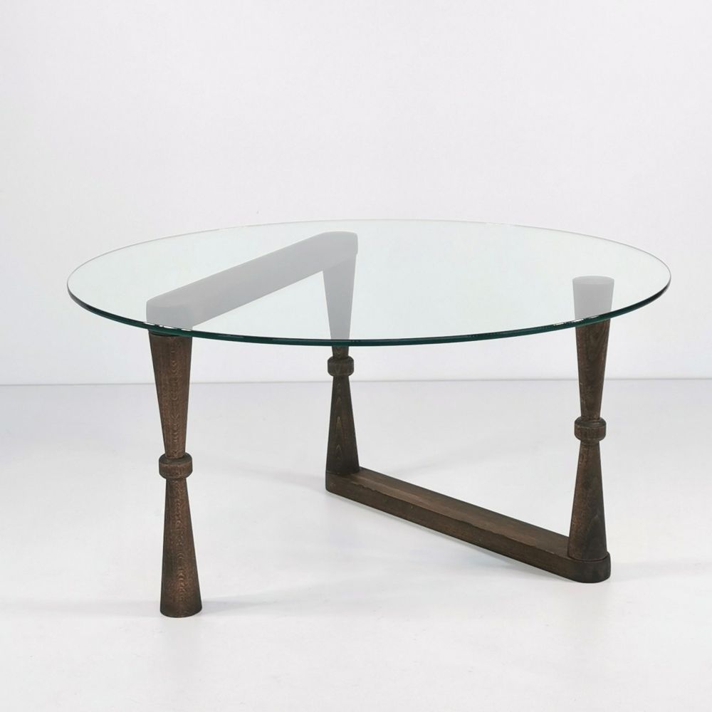 Yuvarlak Cam Orta Sehpa S301 Walnut Coffee Table slika 6