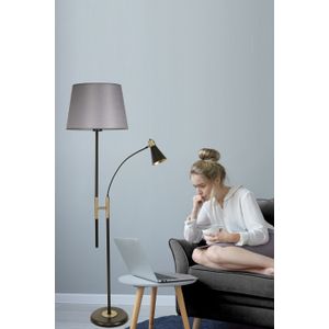 Forza Siyah Lambader Pramit Hasır Gri Abajurlu Grey Floor Lamp