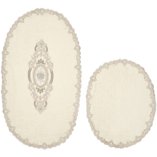 Selonya Oval - Cream Cream Bathmat Set (2 Pieces) slika 2