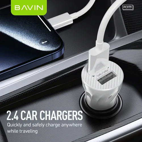 Bavin Auto punjač 2xUSB + kabl Micro crna slika 3