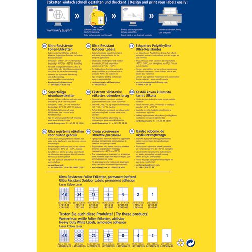 Avery Zweckform L7911-10 iznimo otporne naljepnice A4 45,7x21,2mm vodootporne 10 listova 480 naljepnica bijele slika 3