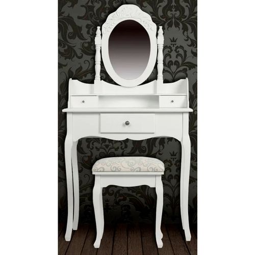 Toaletni stolić s ogledalom i stolcem bijeli slika 47