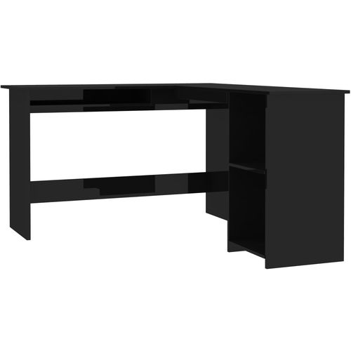 Kutni radni stol visoki sjaj crni 120 x 140 x 75 cm od iverice slika 2