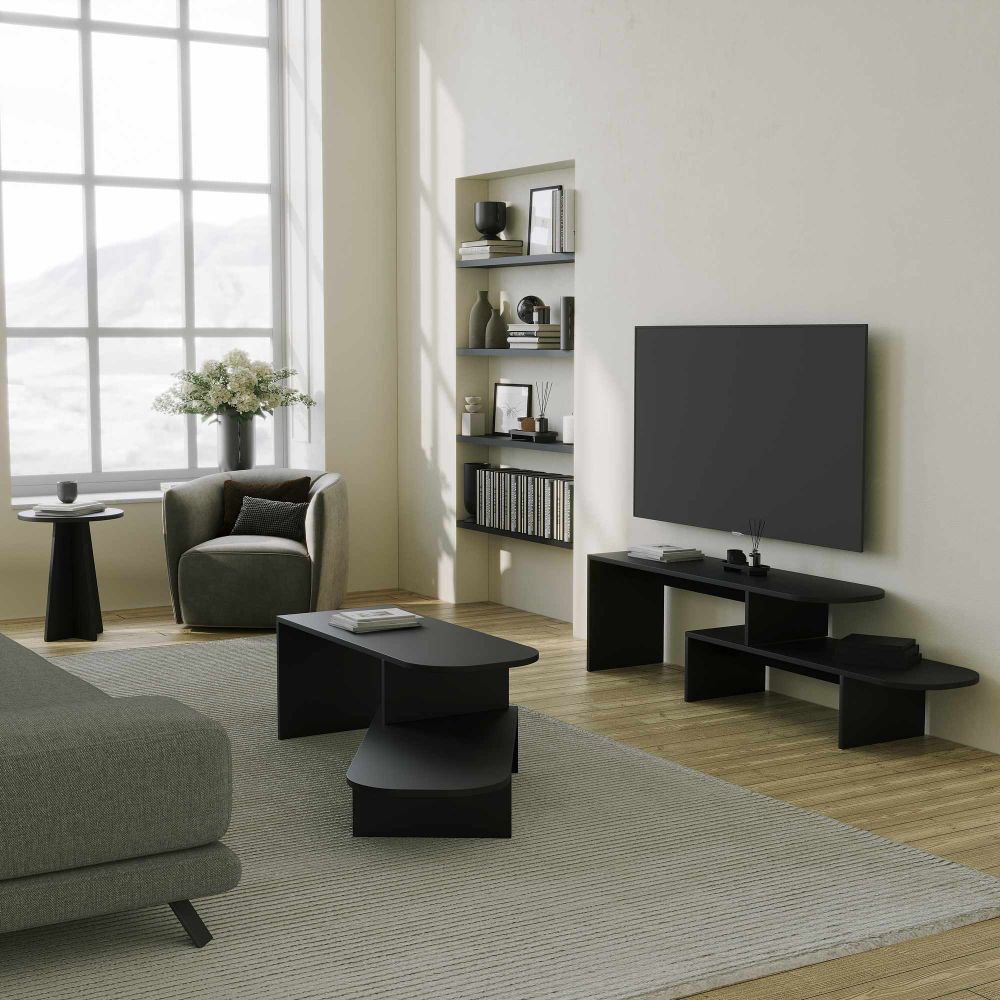 TV Stalak Puzzle u Crnoj Boji slika 3