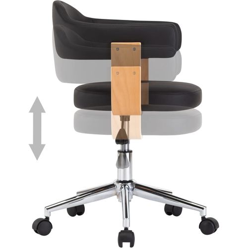 Okretna uredska stolica od savijenog drva i umjetne kože crna slika 15