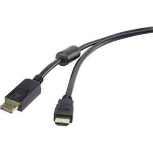 Renkforce DisplayPort / HDMI adapterski kabel DisplayPort utikač, HDMI A utikač 1.00 m crna RF-3301522 s feritnom jezgrom, pozlaćeni kontakti DisplayPort kabel