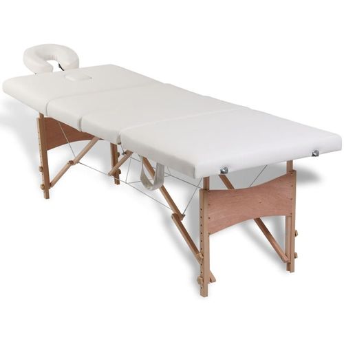 Sklopivi stol za masažu s drvenim okvirom četvorodijelni krem bijeli slika 38