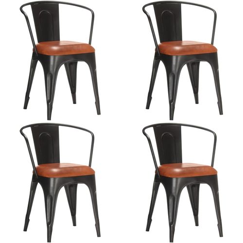 Blagovaonske stolice od prave kože 4 kom smeđe slika 19
