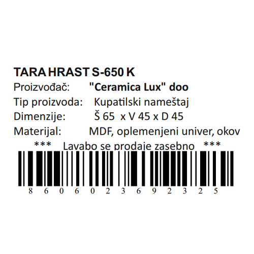 Ceramica lux   Tara Hrast donji deo S-650 konzolna  300292 slika 3